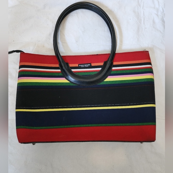 Vintage Kate Spade Striped Top Handle Bag - Picture 1 of 6